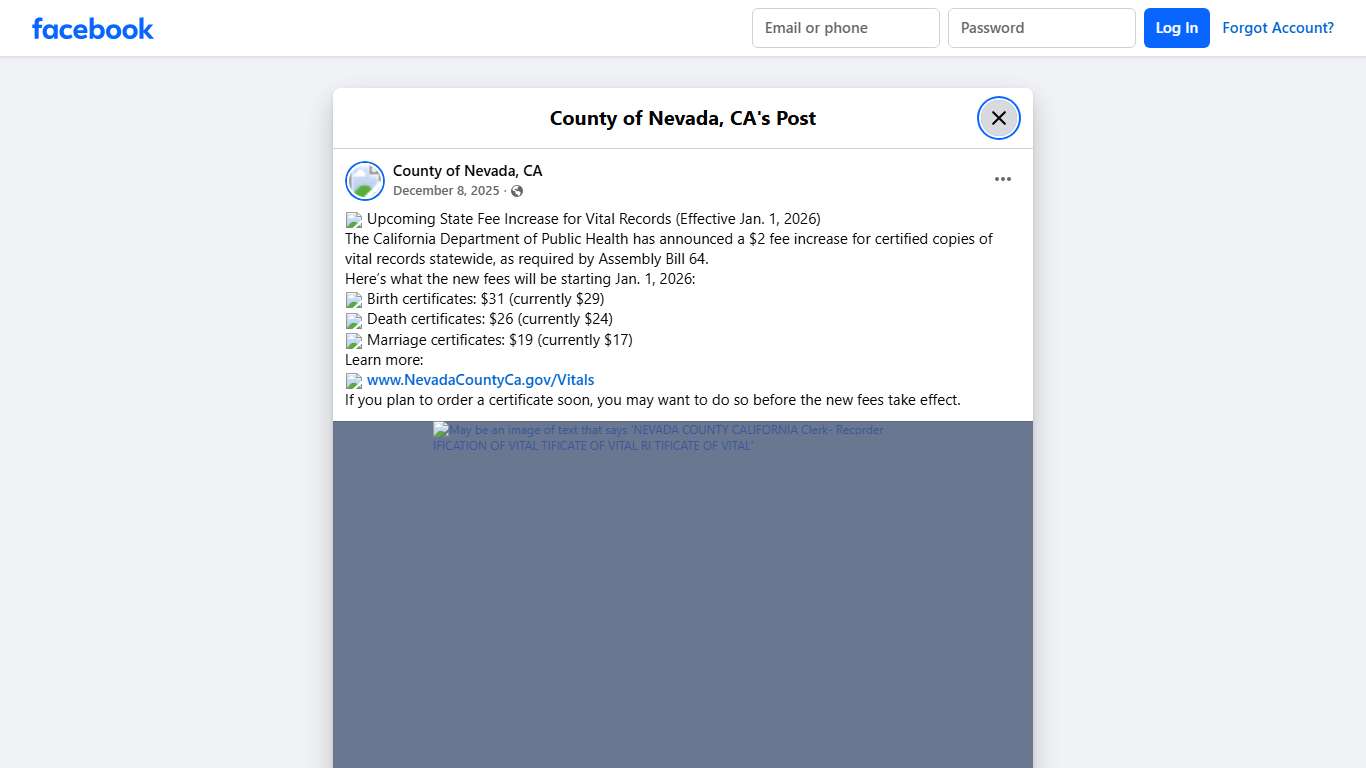 📢 Upcoming State Fee Increase for... - County of Nevada, CA Facebook